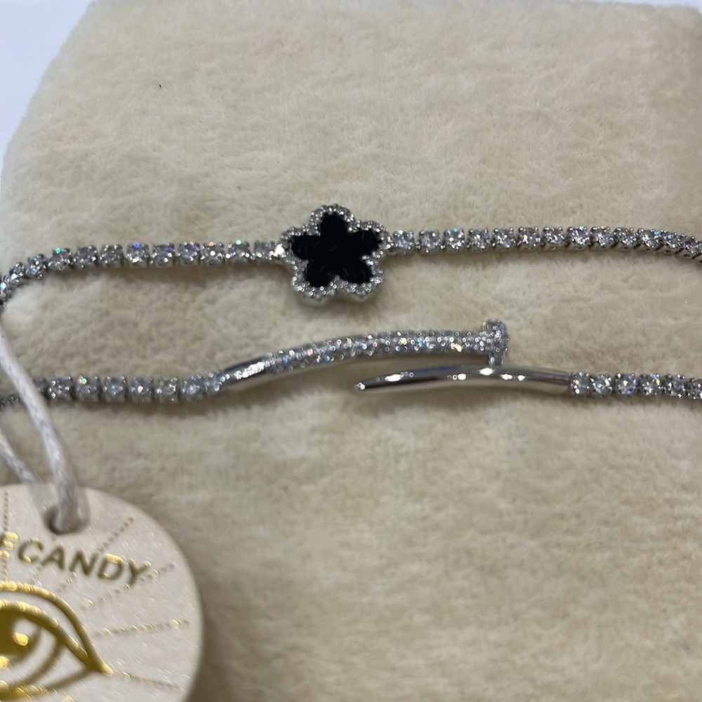 10. ARM CANDY THE LUXE COLLECTION 2 PIECE BOLO SLIDE BRACELETS BRAND NEW SILVER